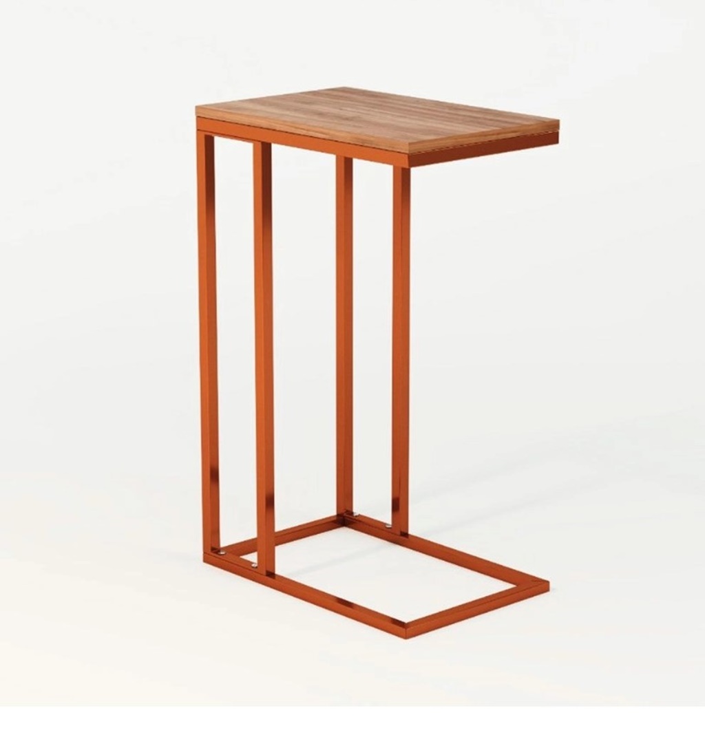 Mesa Lateral Encaixe Elena Cobre com Tampo Amendoa
