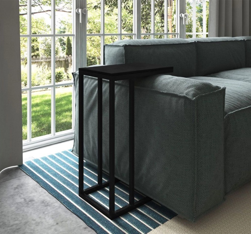 Mesa Lateral Encaixe Preto Com Tampo de Madeira