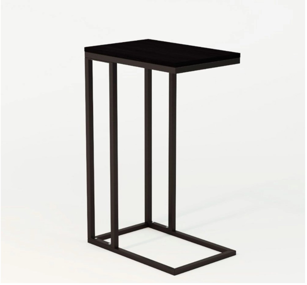 Mesa Lateral Encaixe Preto Com Tampo de Madeira