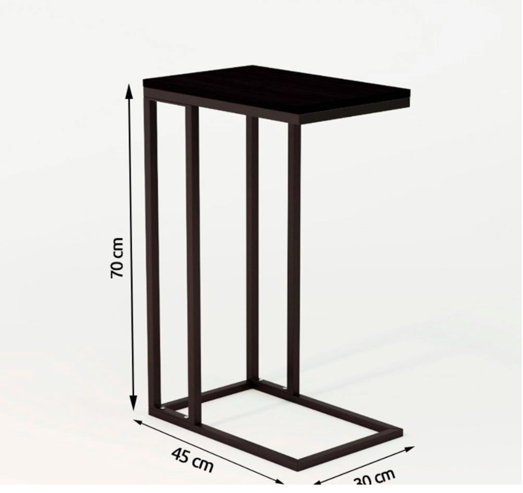 Mesa Lateral Encaixe Preto Com Tampo de Madeira