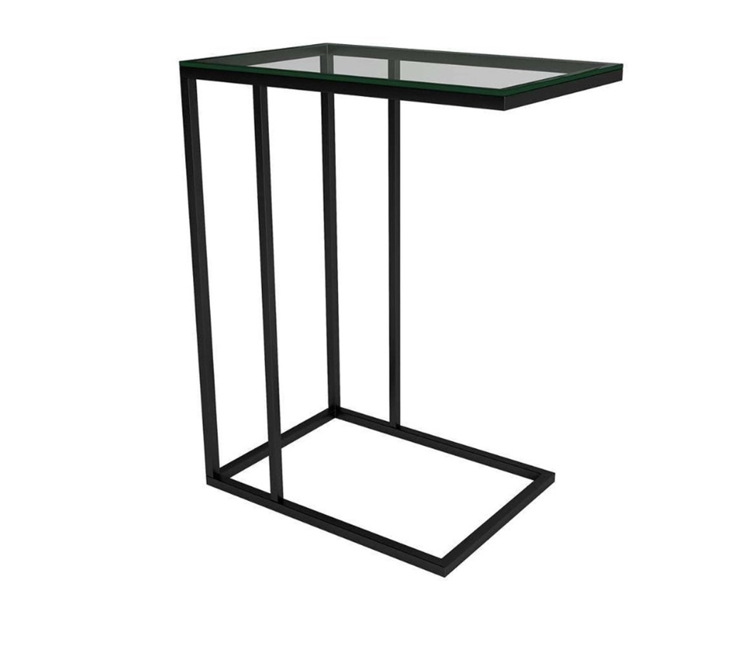 Mesa Lateral Encaixe Preto Com Tampo de Vidro