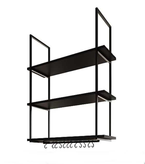 NICHO DE TETO PARA COZINHA 80 CM PRETO COM PRATELEIRA PRETA