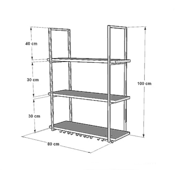 NICHO DE TETO PARA COZINHA 80 CM PRETO COM PRATELEIRA PRETA