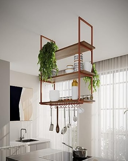 NICHO DE TETO PARA COZINHA 95 CM COBRE COM PRATELEIRA IMBUIA
