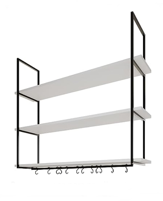 NICHO DE TETO PARA COZINHA 95 CM PRETO COM PRATELEIRA BRANCA