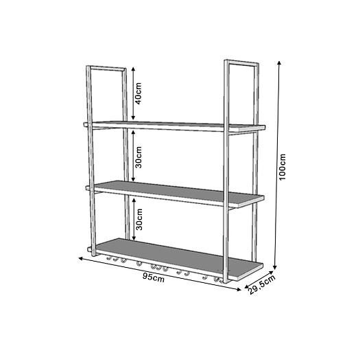 NICHO DE TETO PARA COZINHA 95 CM PRETO COM PRATELEIRA BRANCA