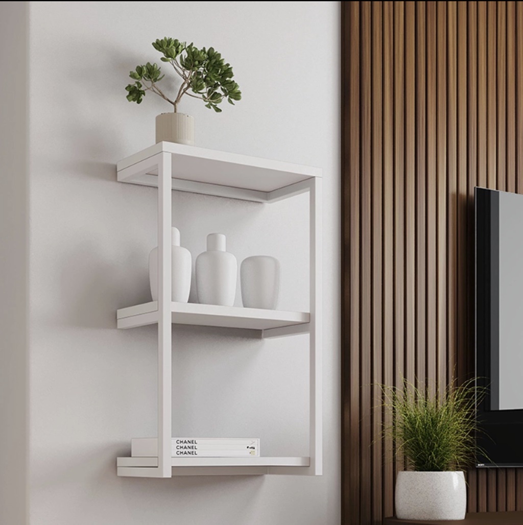 Nicho De Parede Industrial Para Quarto 3 Prateleiras Milão - Branco