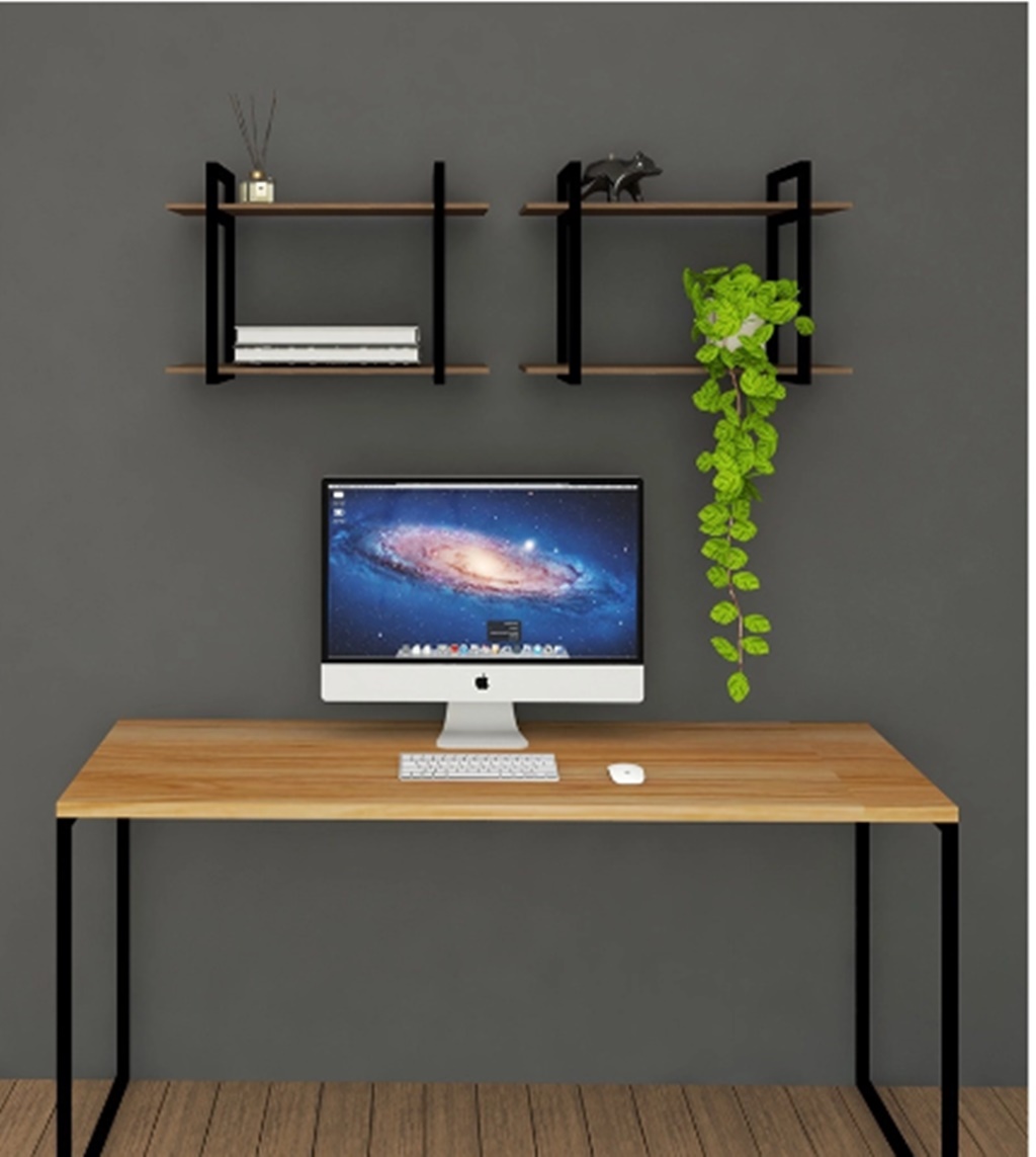 Nicho Industrial Preto Com Tampo Imbuia 80 Cm