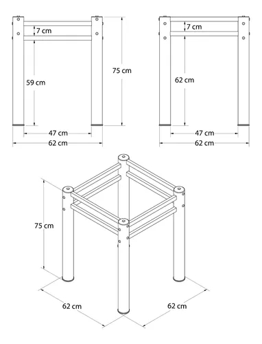 Pé Base De Mesa Jantar Preto Para Tampos Pedra Granito Vidro 0,75x0,75mt