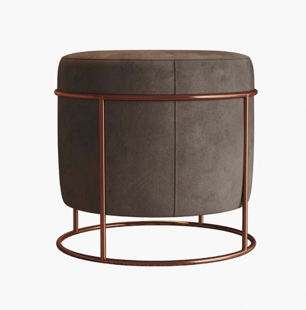 Puff Redondo Sala de Estar Cobre Suede Bege