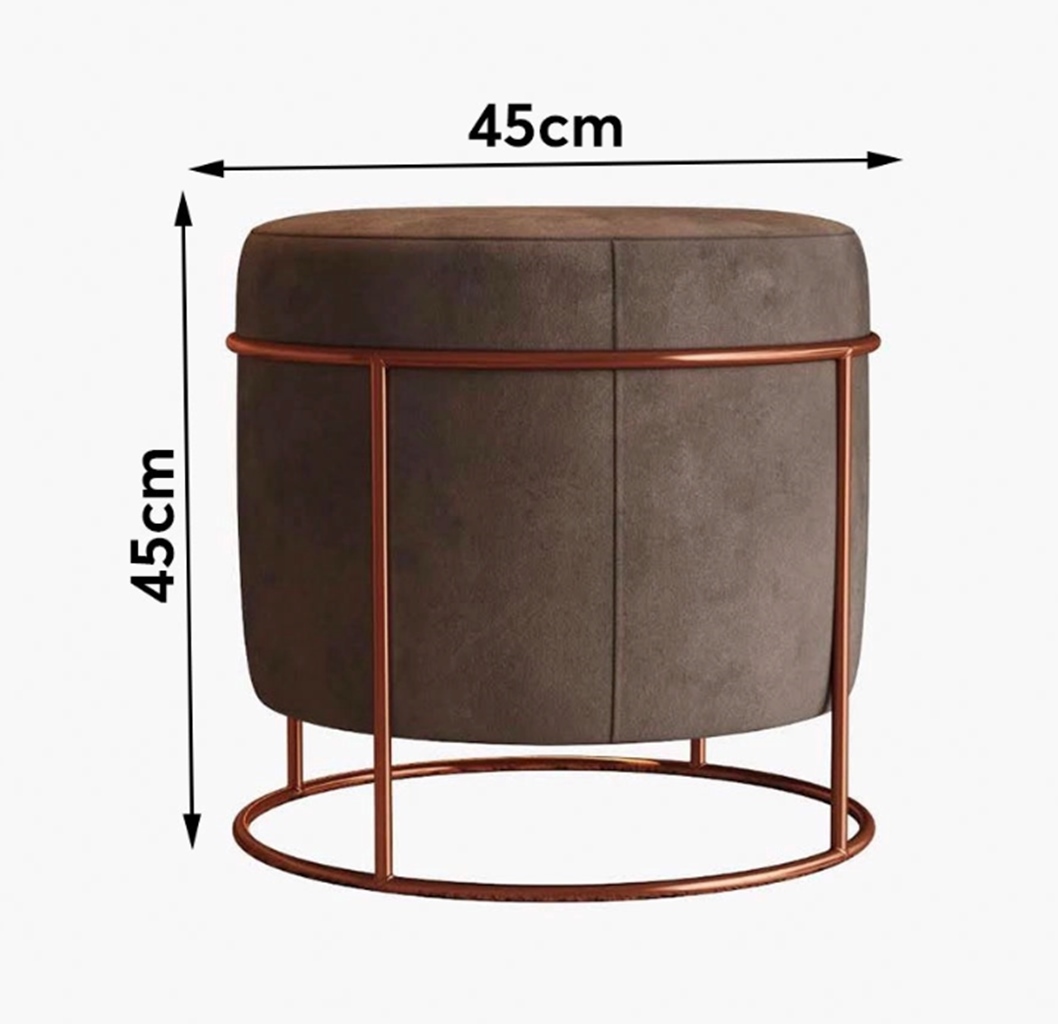 Puff Redondo Sala de Estar Cobre Suede Bege