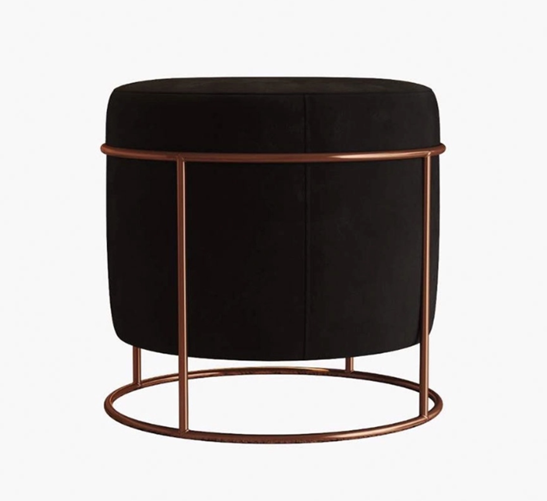 Puff Redondo Sala de Estar Cobre Suede Preto