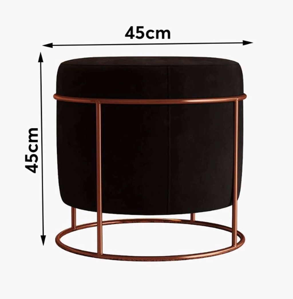 Puff Redondo Sala de Estar Cobre Suede Preto