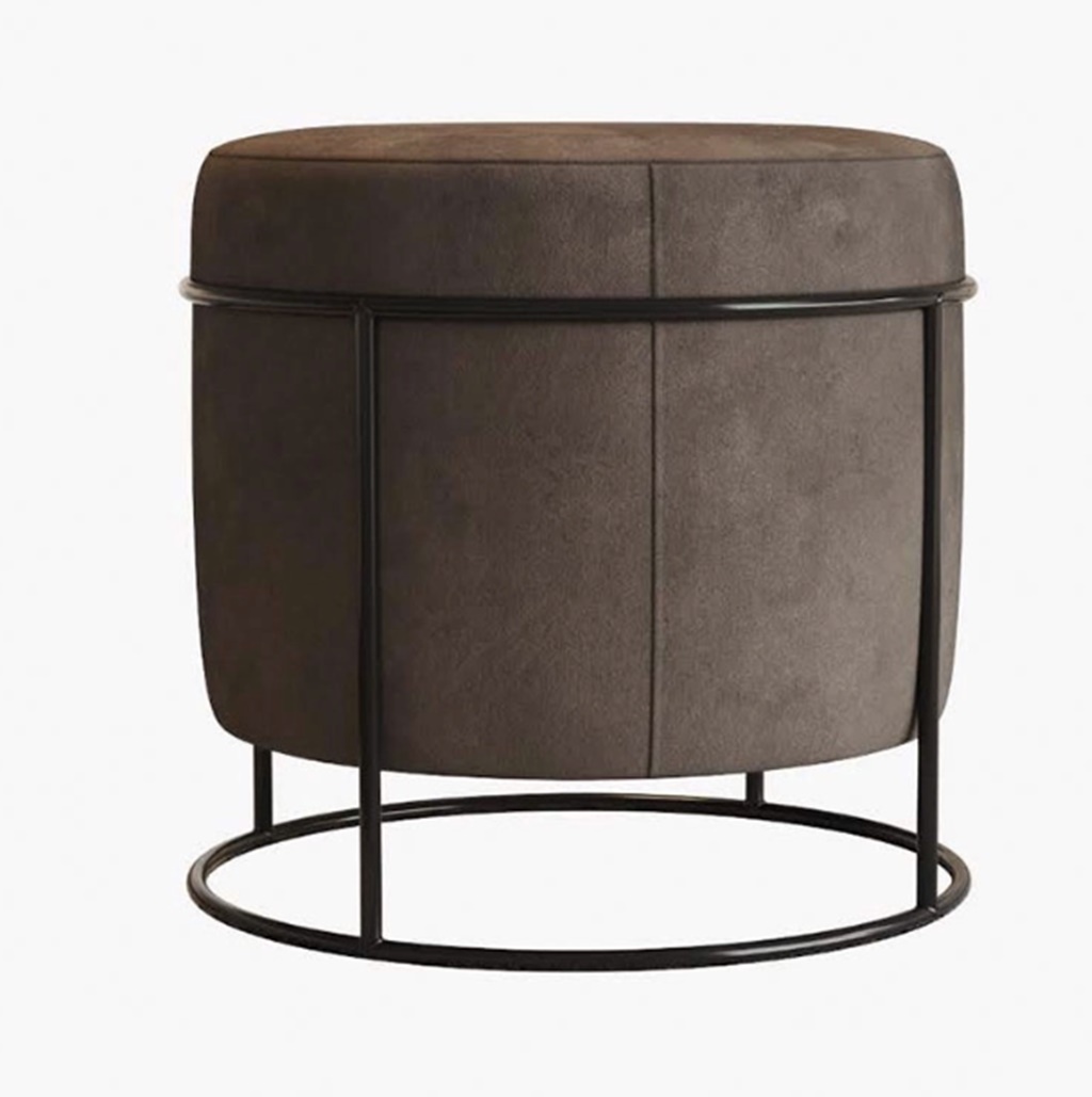 Puff Redondo Sala de Estar Preto Suede Bege