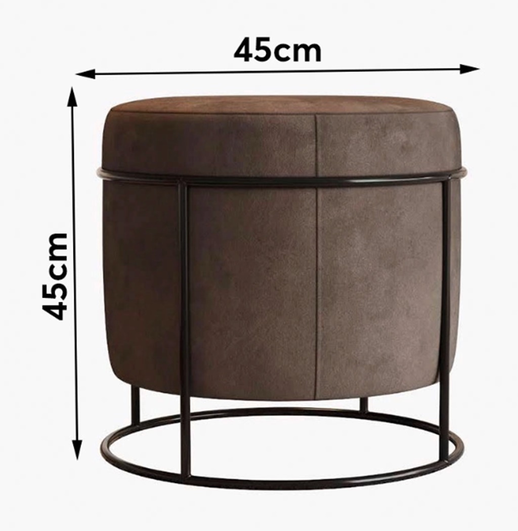 Puff Redondo Sala de Estar Preto Suede Bege