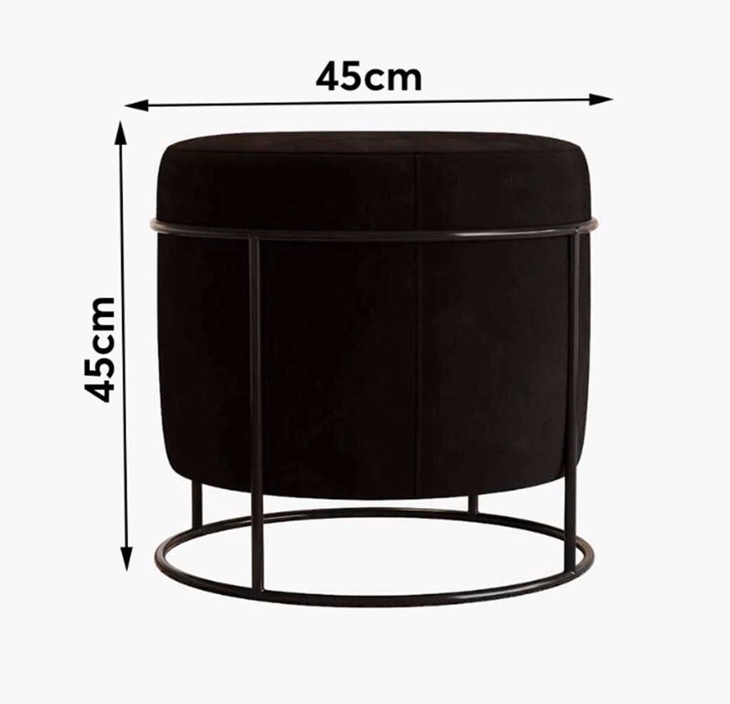 Puff Redondo Sala de Estar Preto Suede Preto