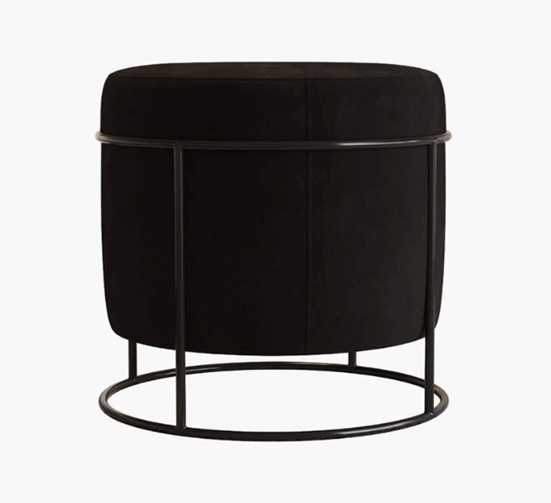 Puff Redondo Sala de Estar Preto Suede Preto