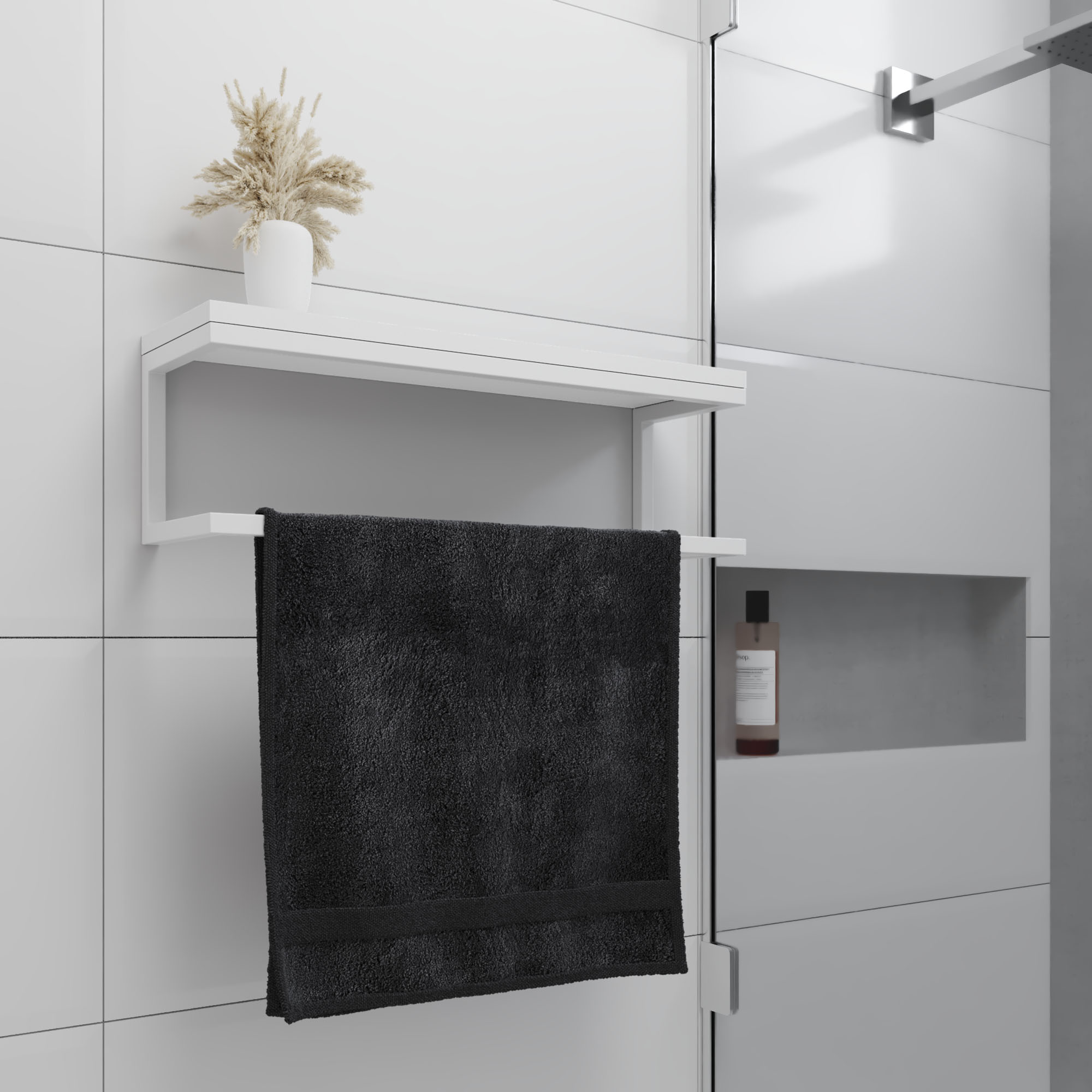 Toalheiro para Banheiro Estilo Industrial Branco com Tampo Branco