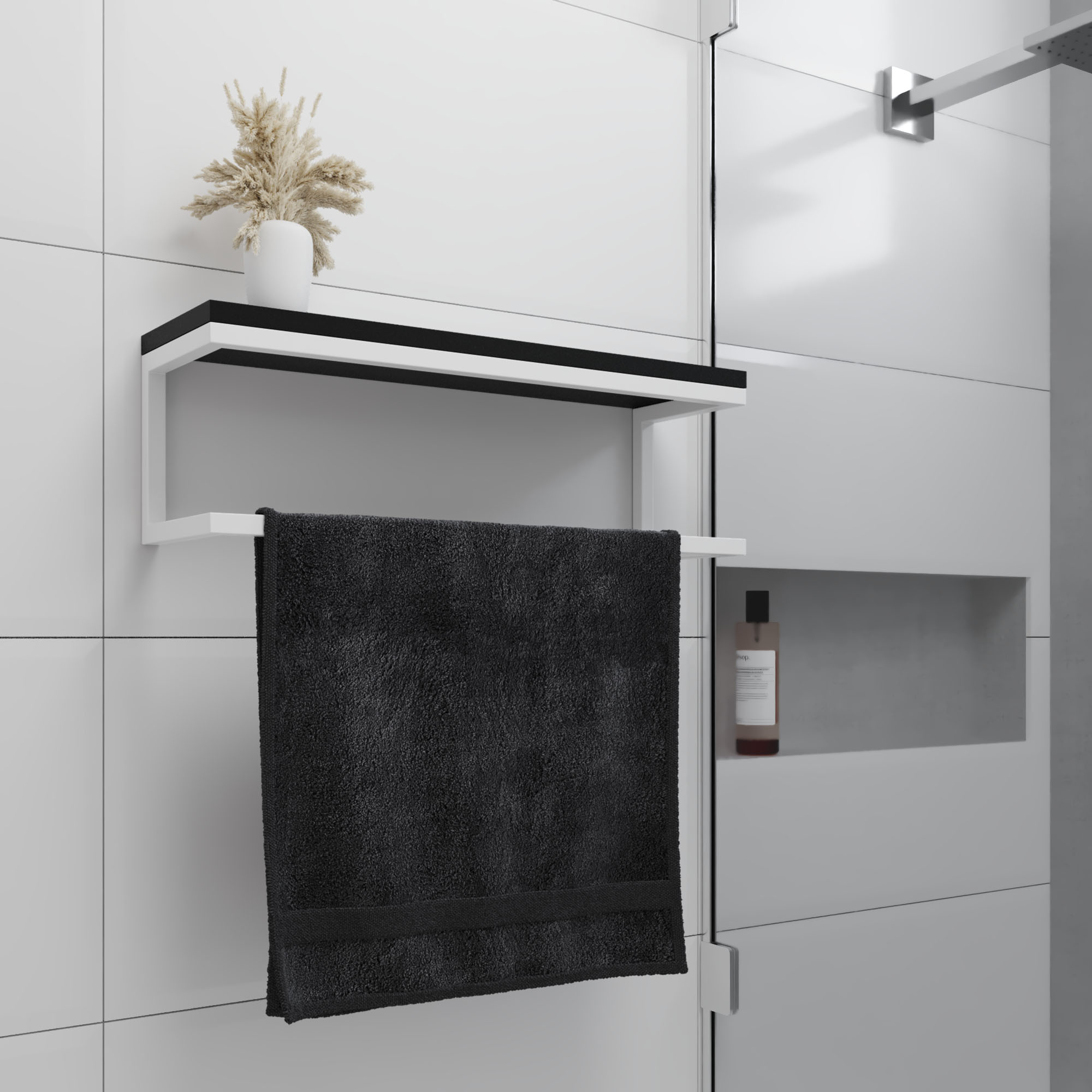 Toalheiro para Banheiro Estilo Industrial Branco com Tampo Preto