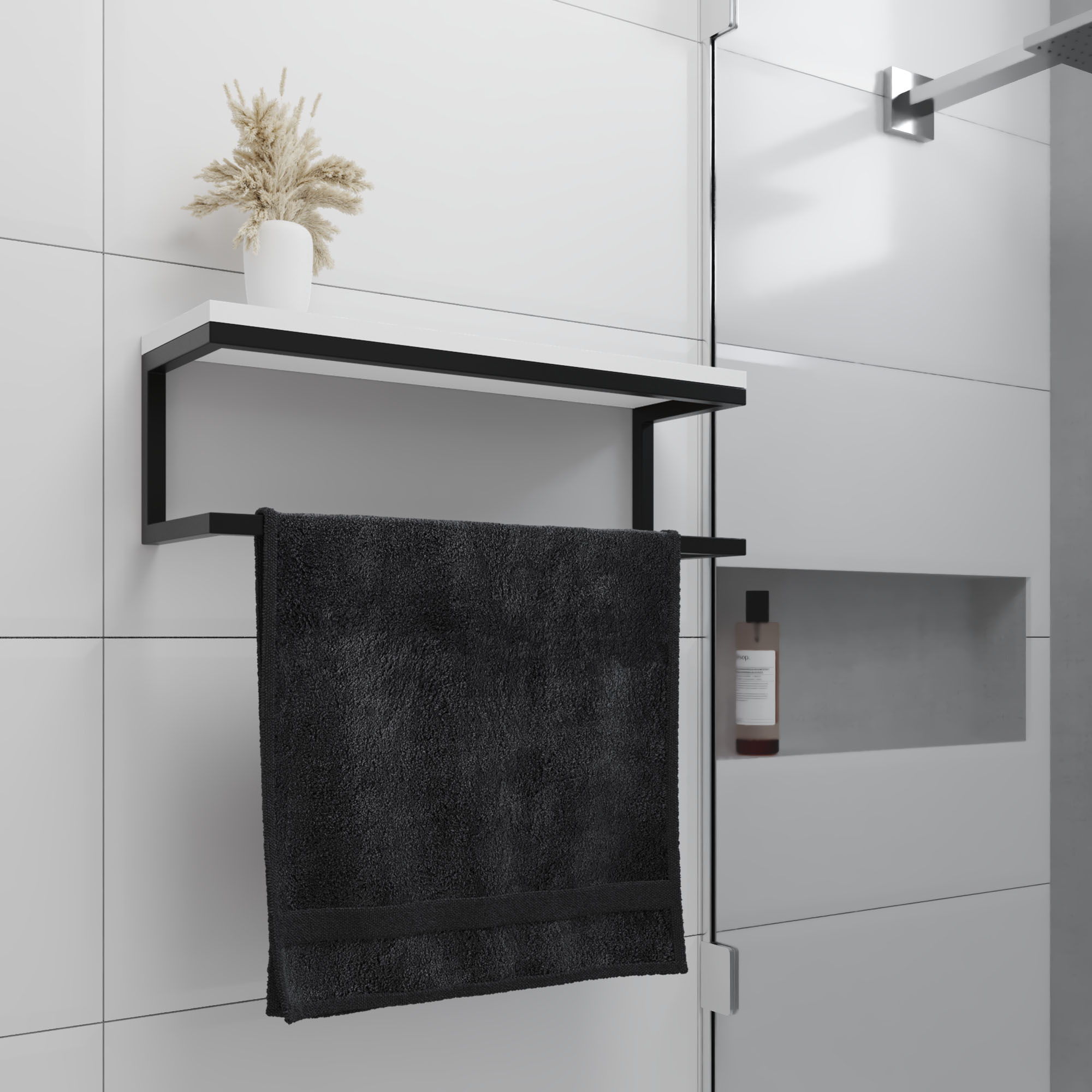 Toalheiro para Banheiro Estilo Industrial Preto com Tampo Branco