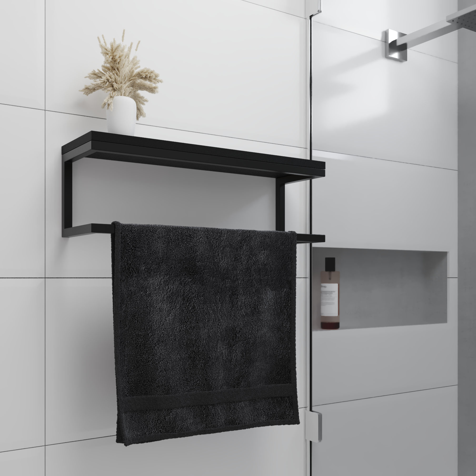Toalheiro para Banheiro Estilo Industrial Preto com Tampo Preto