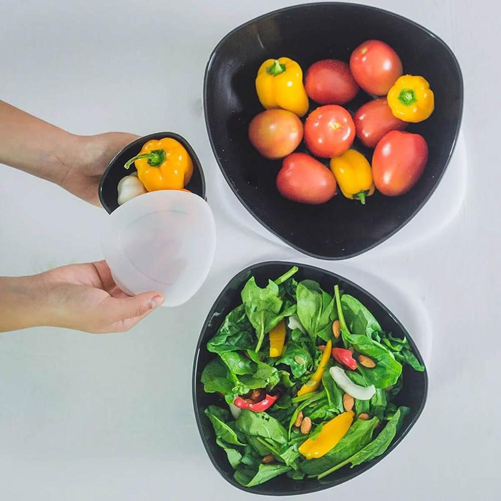 10 Tigelas de Plástico 3,5L Saladeiras Triangulares Pretas Essential Coza Cozinha Saladas