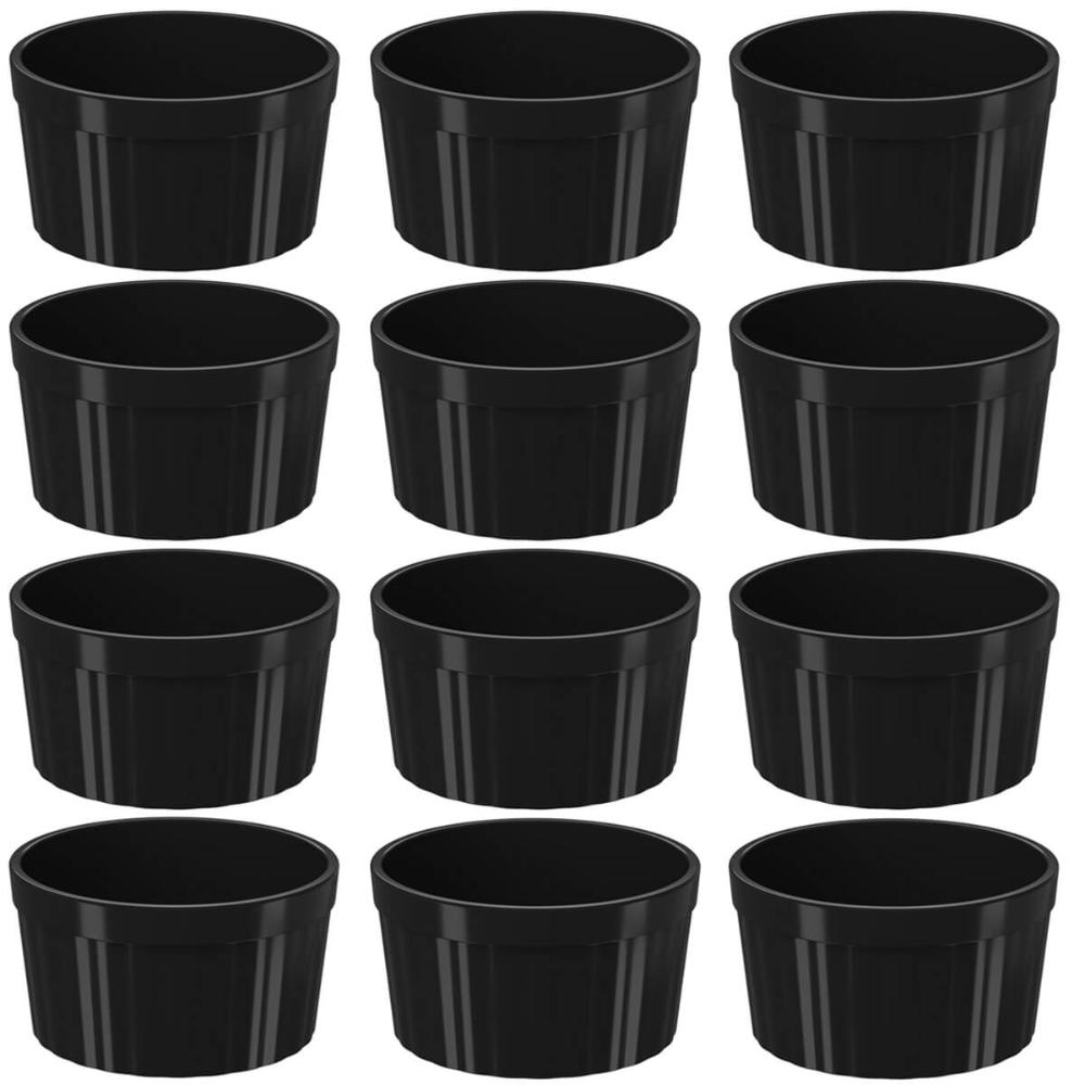 12 Ramekins Pretos Canelados 200ml Polipropileno Molheira Bo