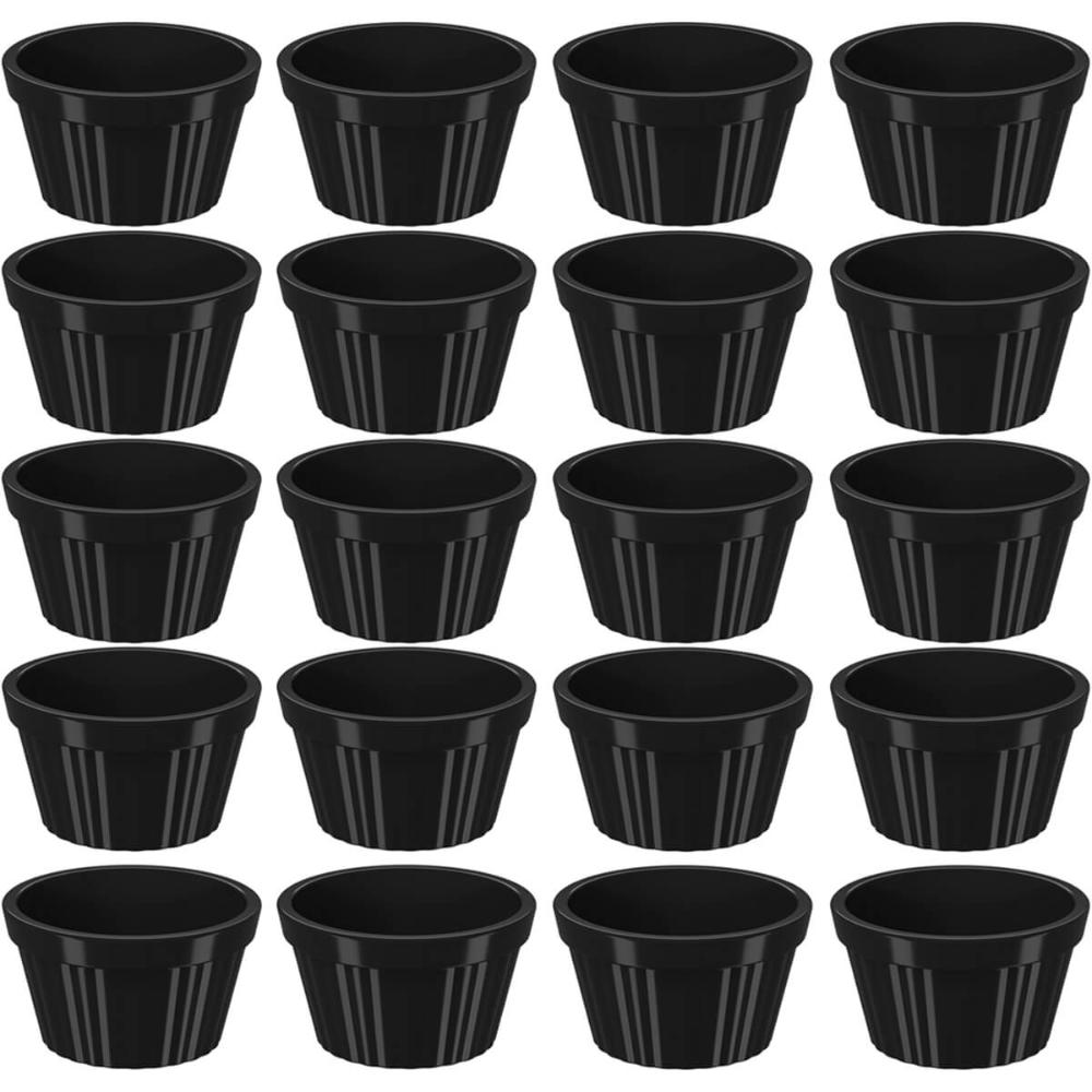 20 Ramequim Plástico 7,3cm Preto Canelado 90ml cada Molheira