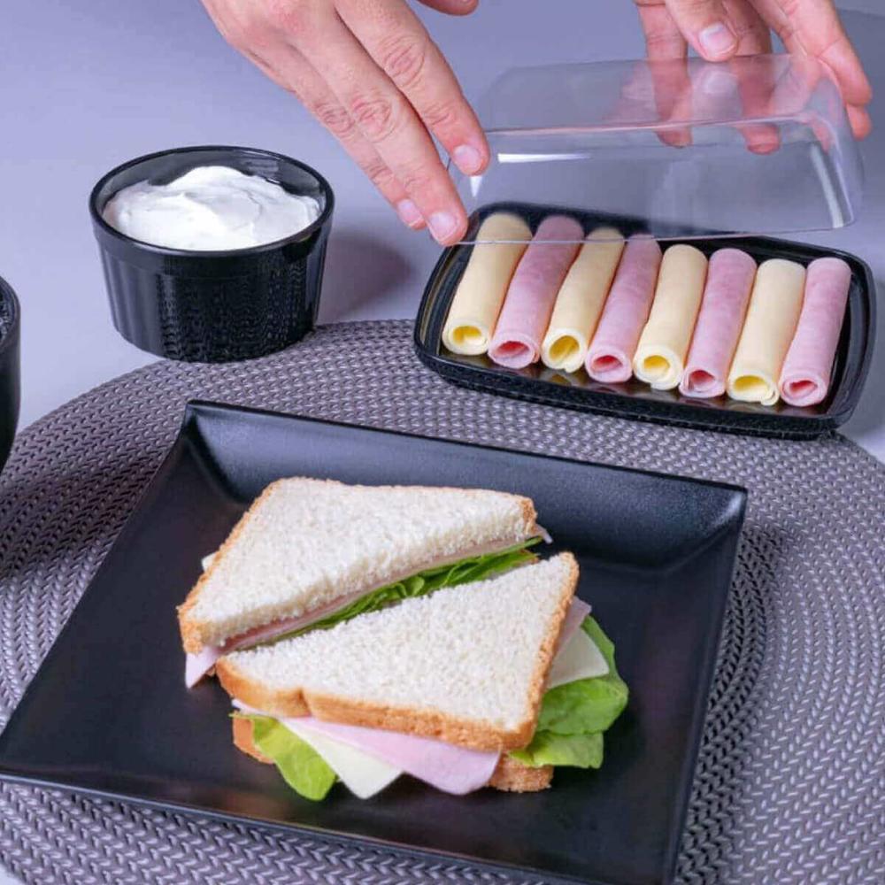 48 Pratos Bandeja Restaurante 20,6cm Preta Plástica Sushi Fr