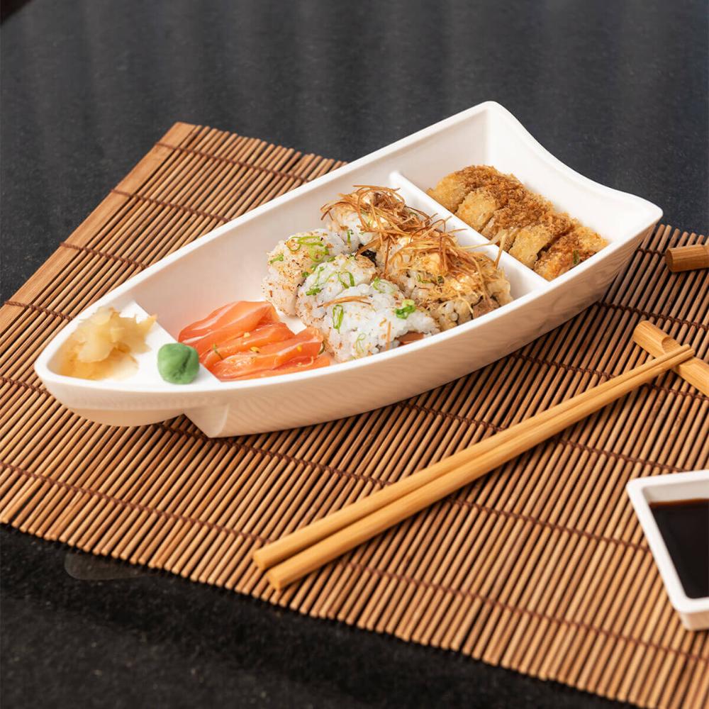 Barca para Servir Sushi Comida Japonesa Oriental 28x13x5cm Coza Branca
