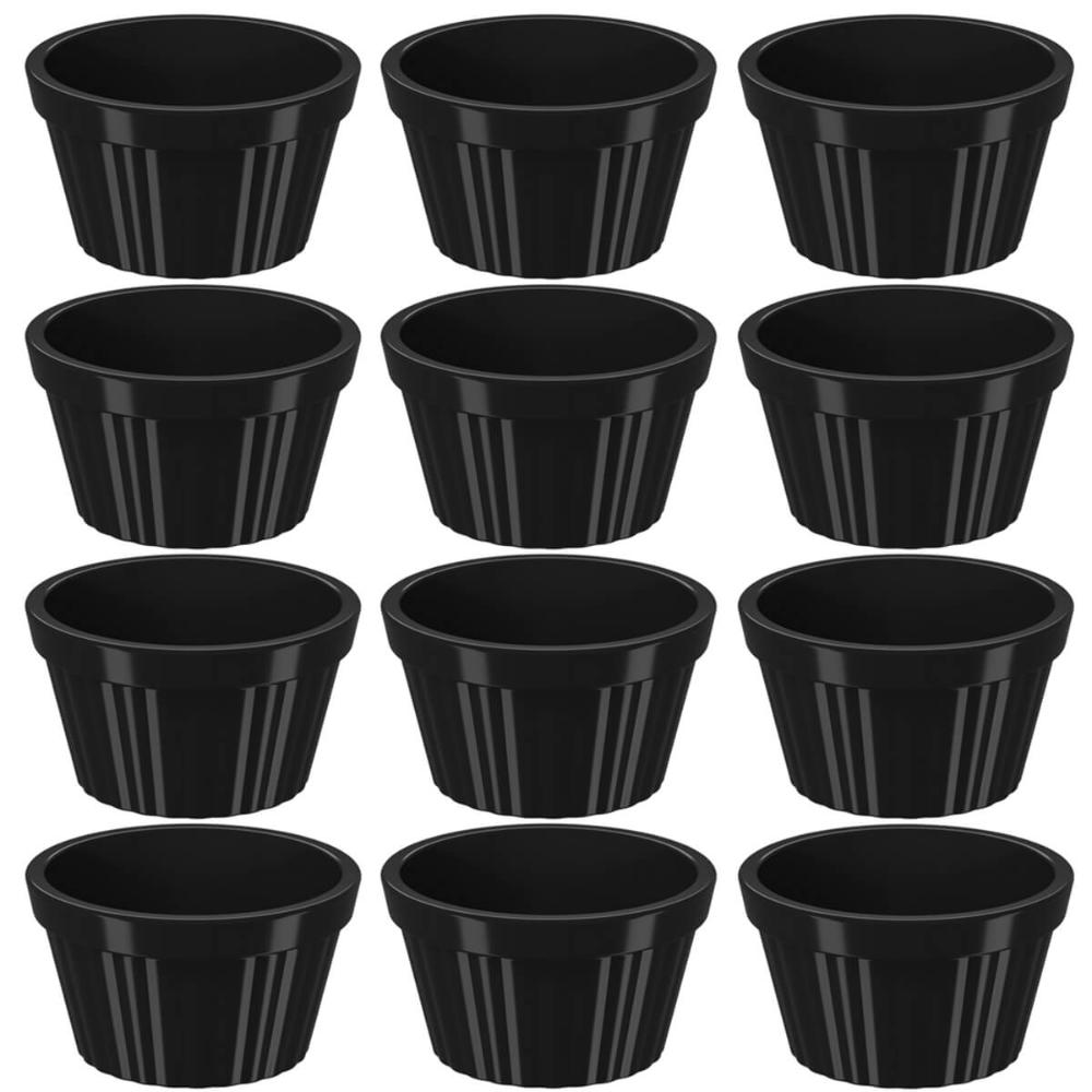 Conjunto 12 Ramekins Pretos Canelados 90ml Potes Bowls Peque