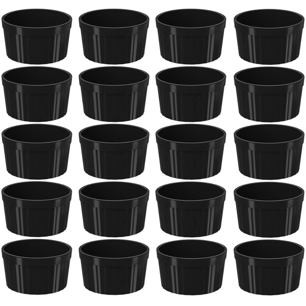 Conjunto 20 Ramekins Plástico Pretos Canelados 200ml Pote Mo