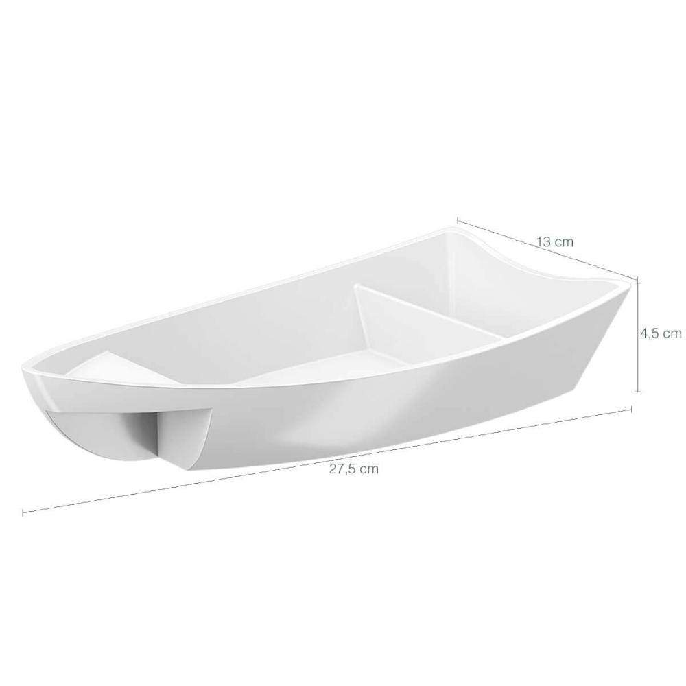 Conjunto 5 Barcas para Sushi Comida Japonesa Oriental Brancas Uno Coza Plástico 27,5x13cm
