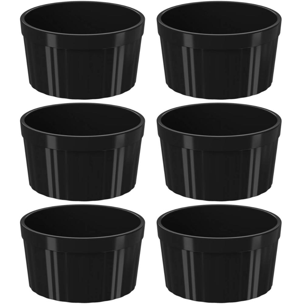 Conjunto 6 Ramekins 200ml Canelados Plástico Pretos Uno Coza