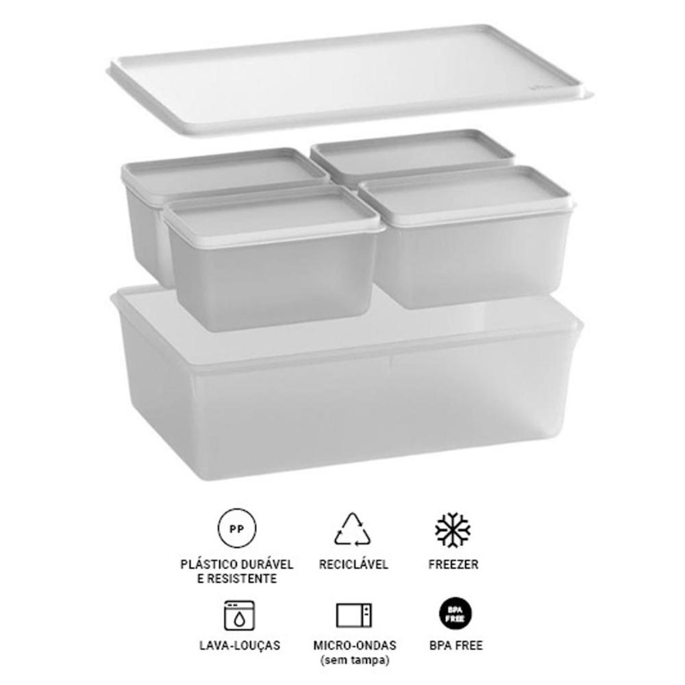Conjunto de Potes Plásticos 4 Pequenos de 600ml e 1 Grande d