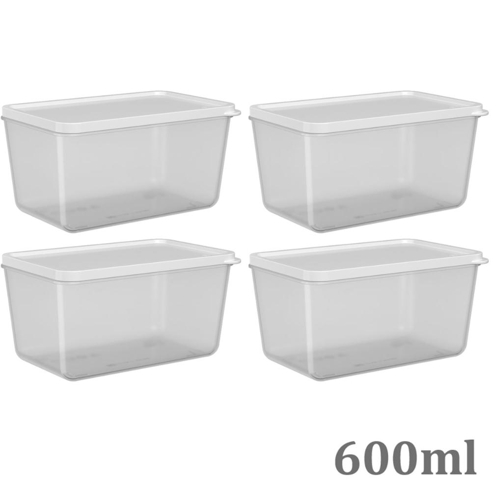 Conjunto de Potes Plásticos 4 Pequenos de 600ml e 1 Grande d