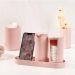 Conjunto para Banheiro Serene Coza Lixeira 1L Porta Sabonete Discos Algodão Celular Rosa 4pçs