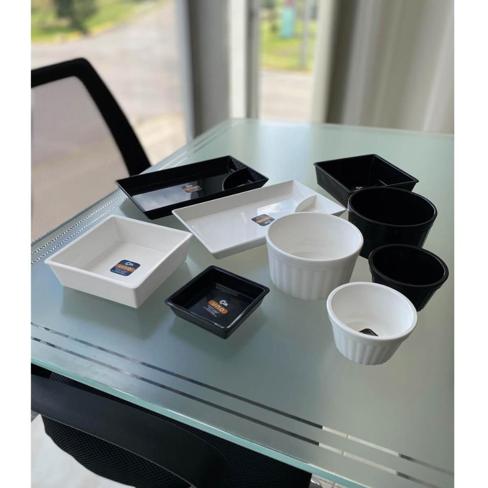Kit 10 Travessas 230ml Tigelas Retangulares Brancas Coza em Polipropileno para Restaurante
