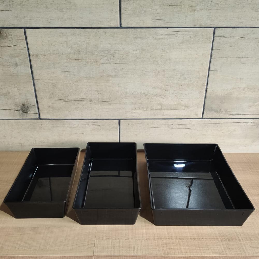 Kit 10 Travessas Retangulares 2,2l Preta Servir a Mesa Salada Sobremesa Risoto Petisco Coza