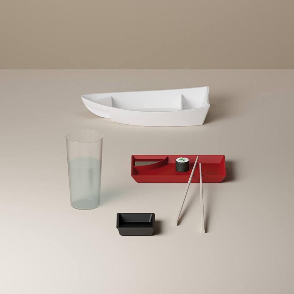 Kit 12 Barcas para Sushi Comida Japonesa Oriental Restaurante Bar Coza Plástico 27,5x13cm Brancas