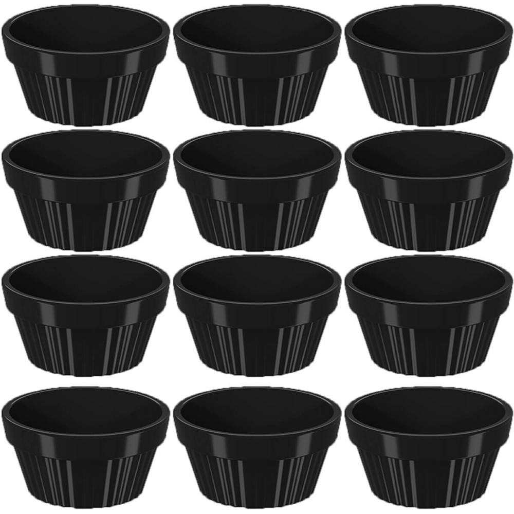 Kit 12 Ramekin 30ml Molho Maionese Shoyu Restaurante Preto Ramequim Oriental Uno Coza Canelado