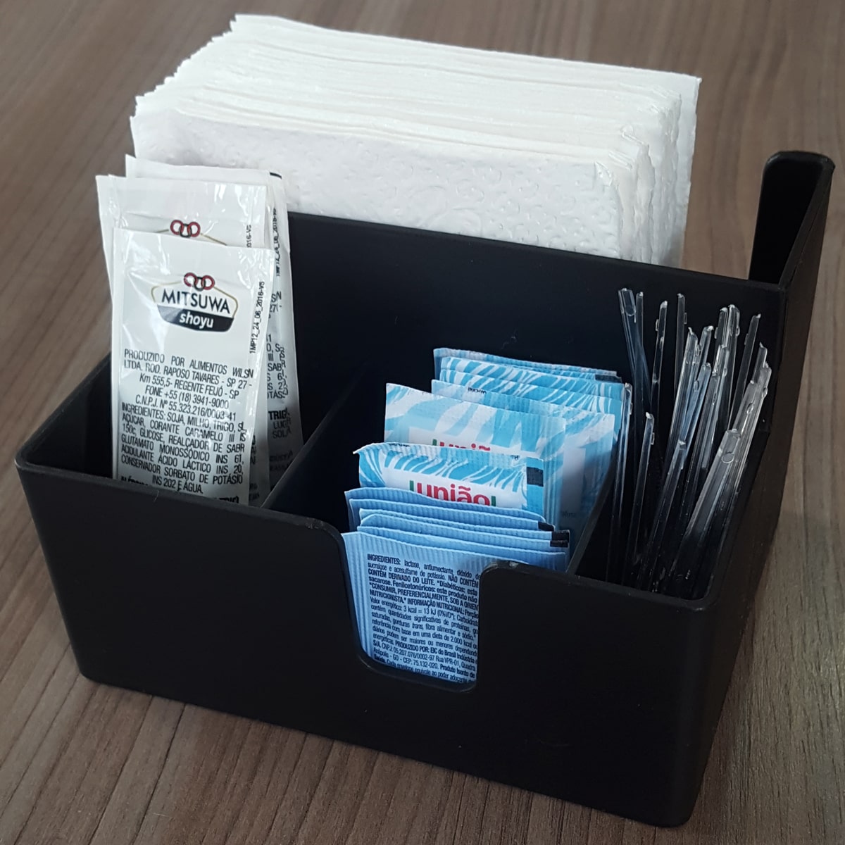 Kit 15 Portas Sachês Guardanapos Açúcar Organizador Multiuso Bancada Preto