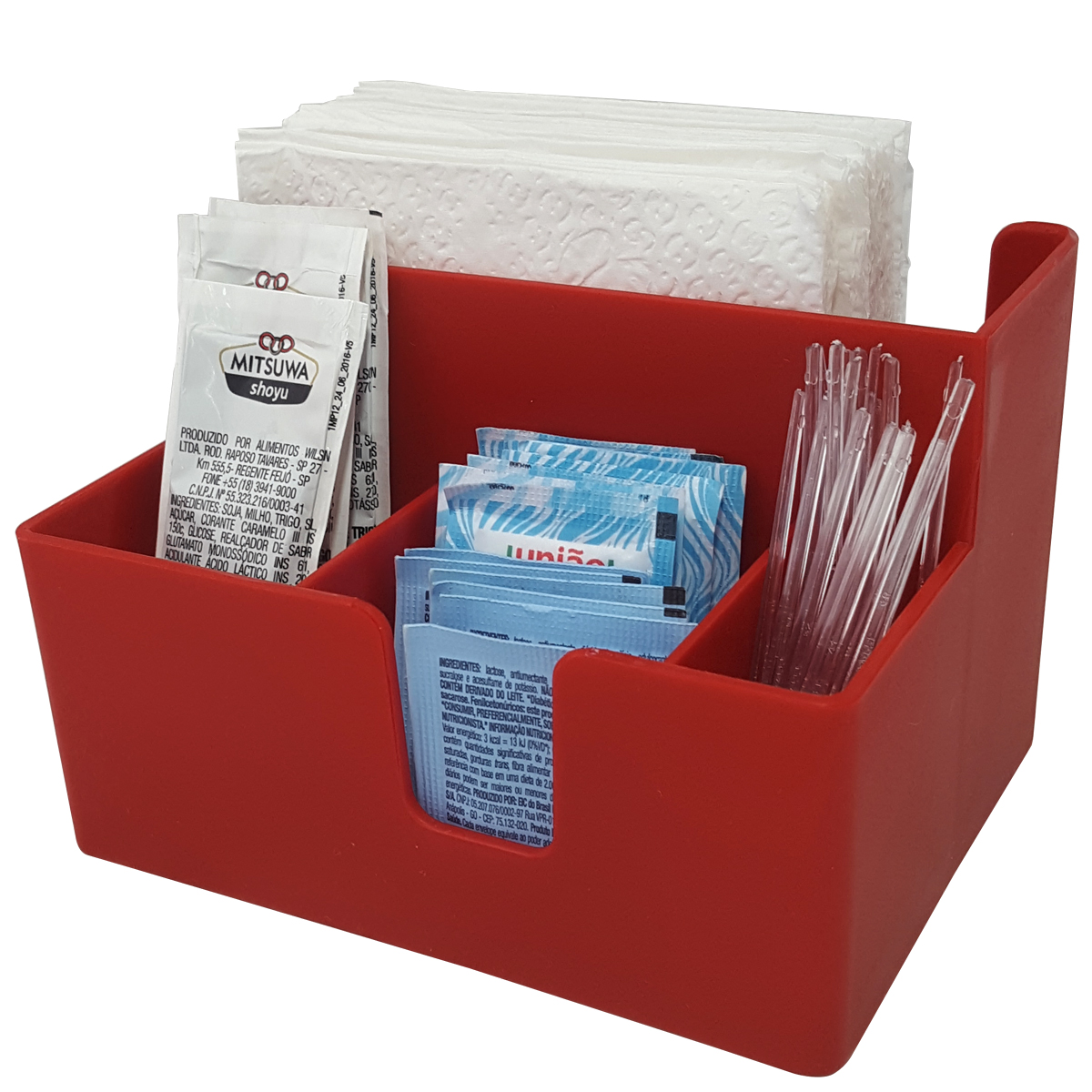 Kit 15 Portas Sachês Guardanapos Açúcar Organizador Multiuso Bancada Vermelho