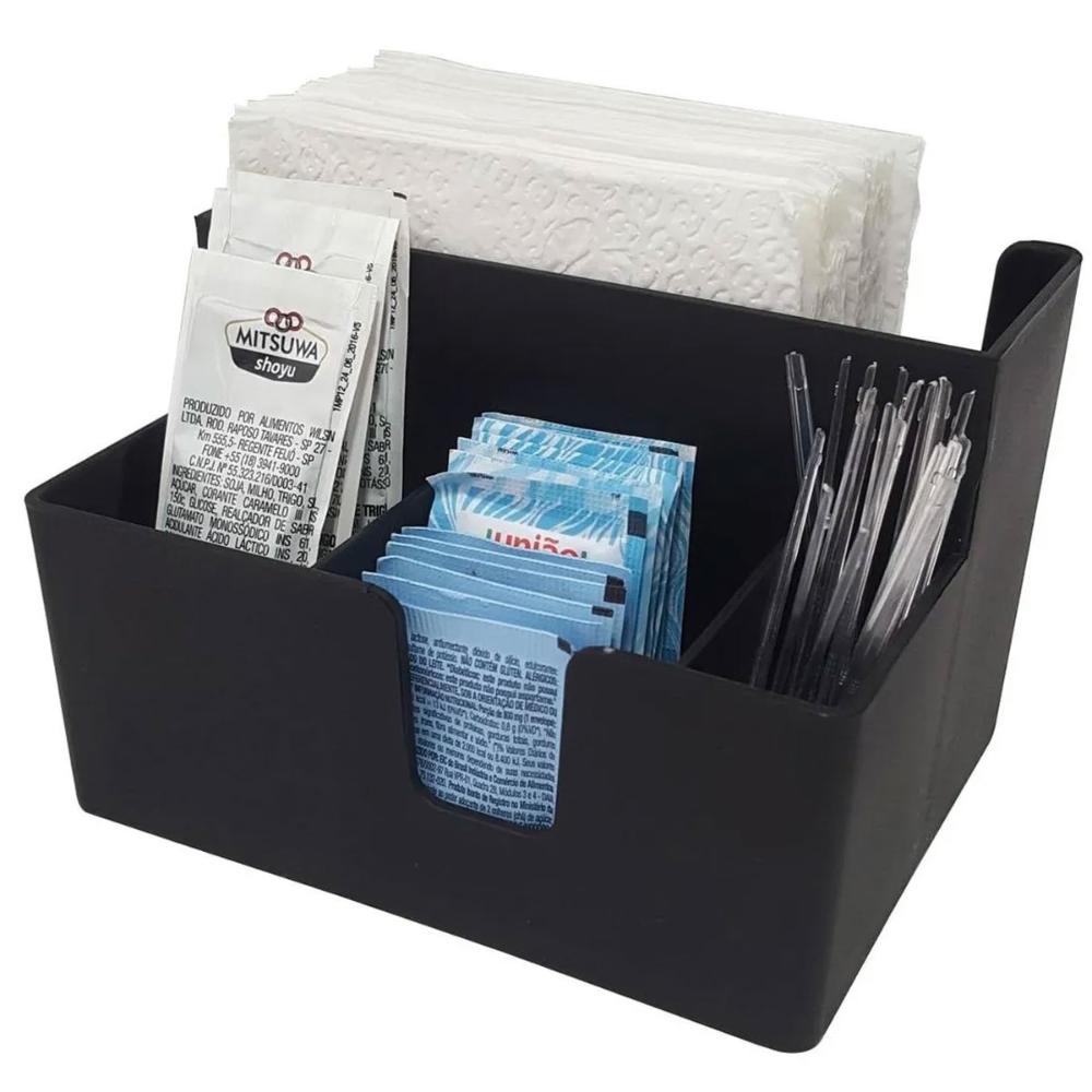 Kit 16 Portas Sachês Guardanapos Açúcar Organizador Coza Bancada Preto