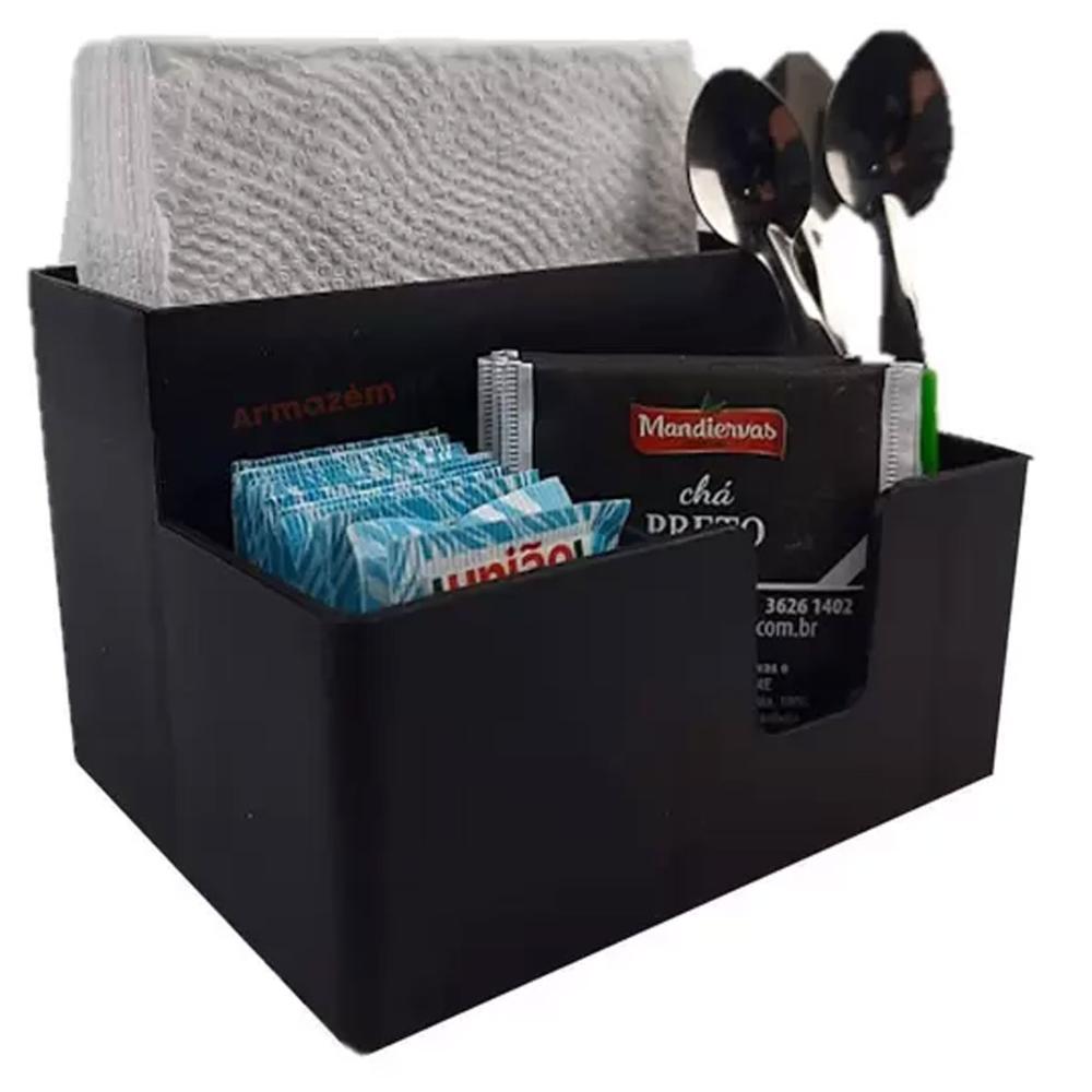 Kit 16 Portas Sachês Guardanapos Açúcar Organizador Coza Bancada Preto