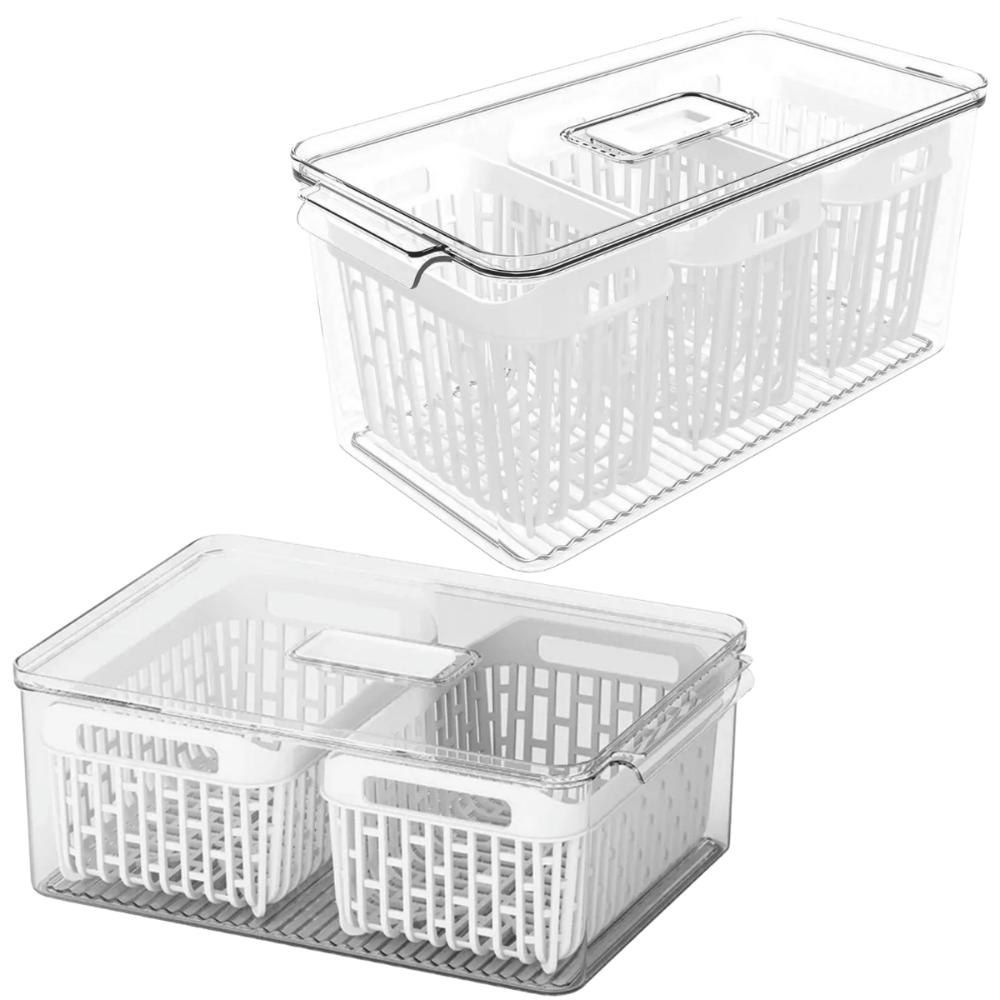 Kit 2 Organizadores de Geladeira 6,7L 5 Cestos Escorredores Coza Dry Vegetais Frutas