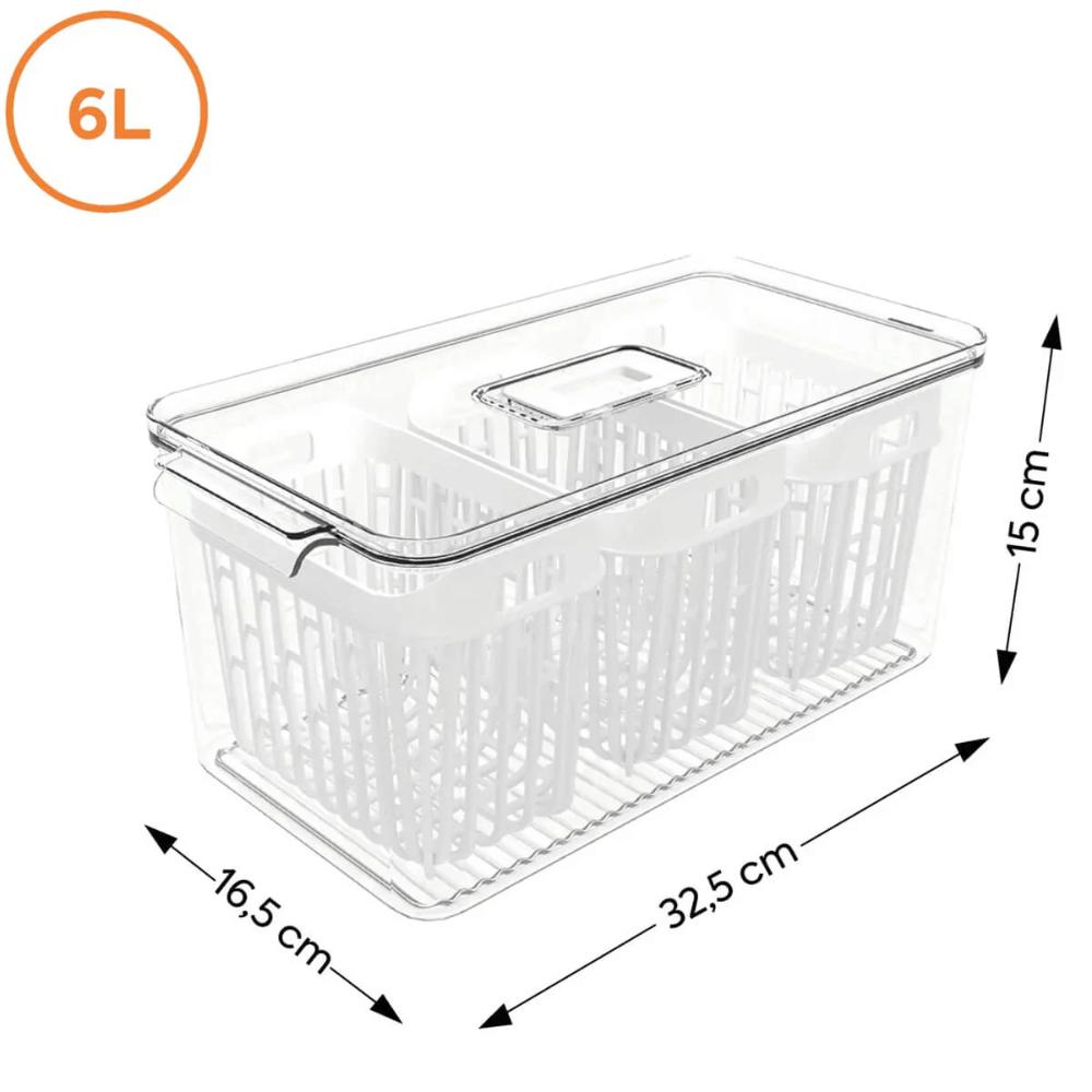 Kit 2 Organizadores de Geladeira 6,7L 5 Cestos Escorredores Coza Dry Vegetais Frutas
