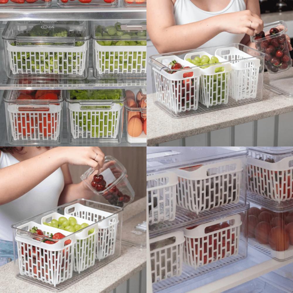 Kit 2 Organizadores de Geladeira 6,7L 5 Cestos Escorredores Coza Dry Vegetais Frutas