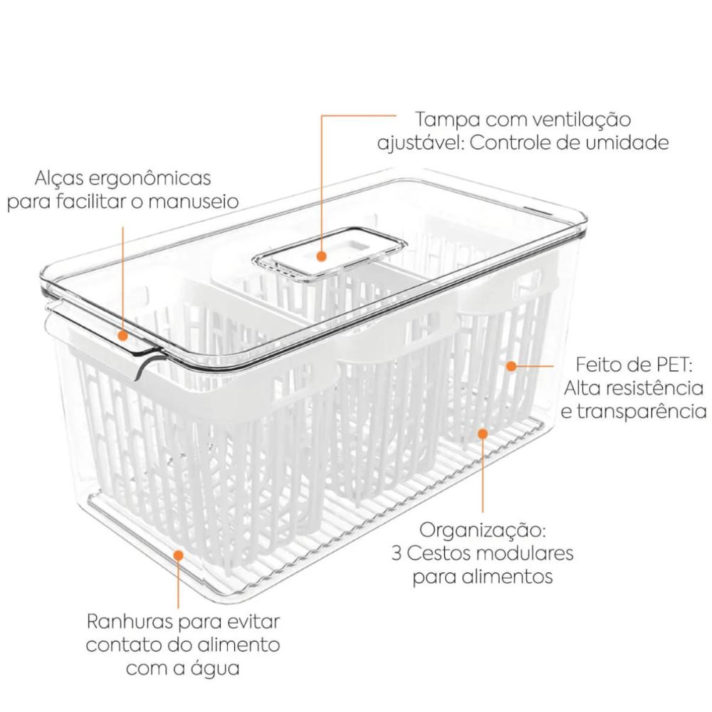 Kit 2 Organizadores de Geladeira 6l Com 6 Cestos Plásticos F