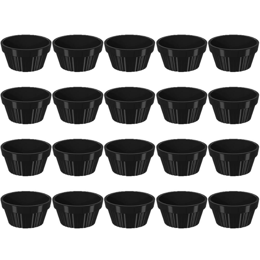 Kit 20 Ramekin 30ml Molho Maionese Shoyu Restaurante Preto Ramequim Oriental Uno Coza Canelado